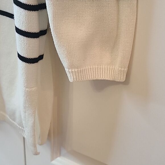 CABI Turnabout Button Up Cardigan Cream & Black Stripes Size M - Picture 8 of 12